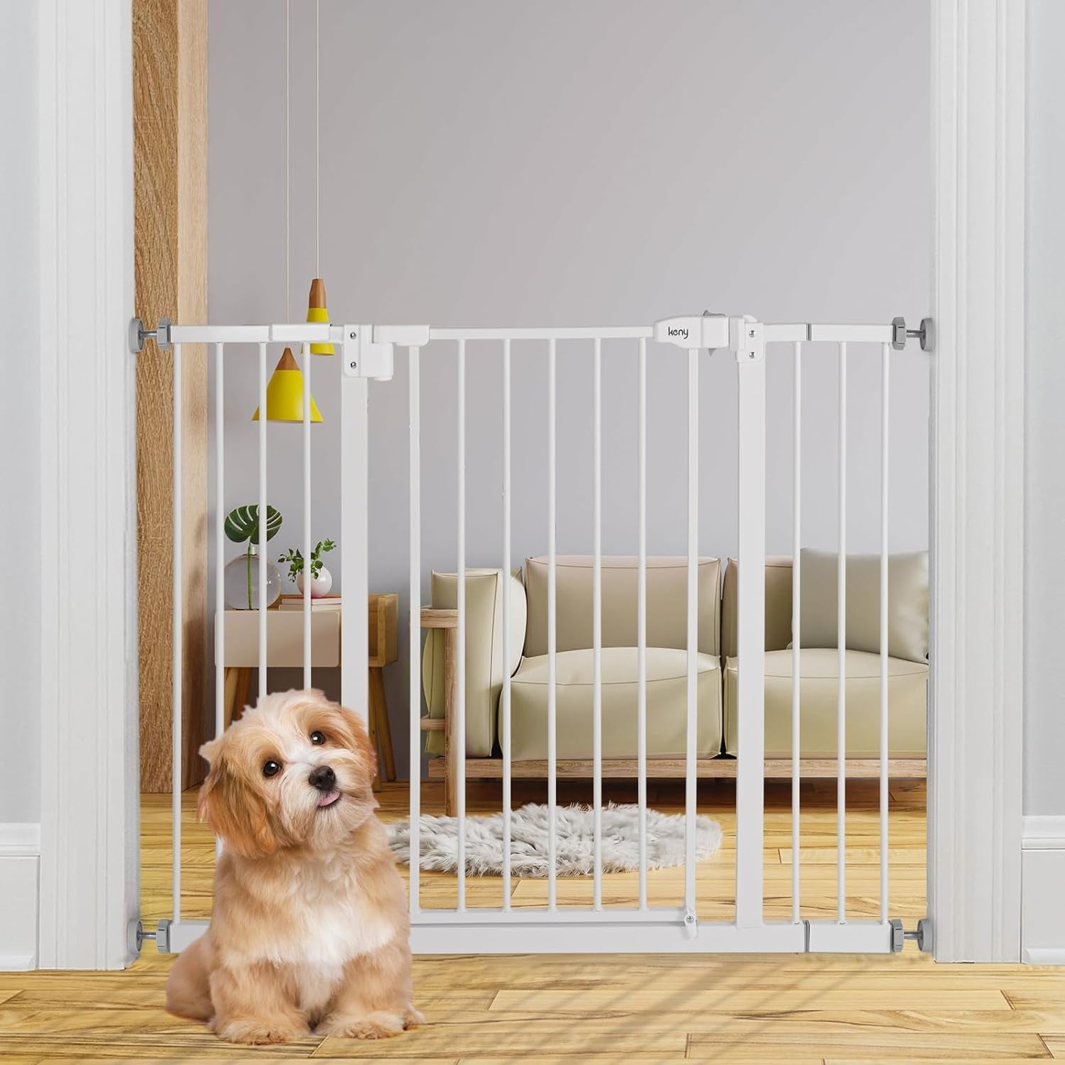 Keny 29"-42.5" Baby Gate for Stairs, Auto Close Safety Dog Gate, Pressure Mounted Easy Walk through Pet Gate for Doorways, Durable Safety Stair Gate, 30" Tall, Black