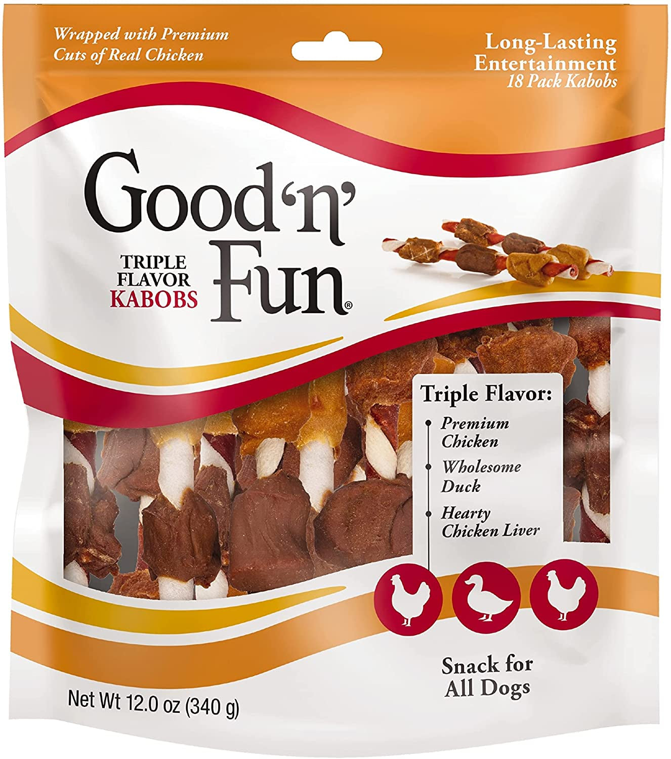 Good'N'Fun Triple Flavored Rawhide Kabobs for Dogs, Treat Your Dog 12-Ounce | 18 Count