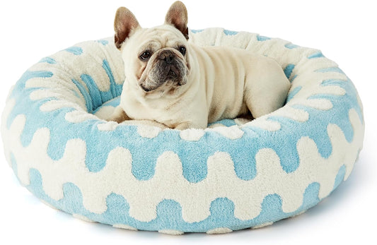 Lesure Donut Small Dog Bed - round Cat Beds for Indoor Cats Anti-Anxiety Calming Pet Beds, Washable Cute Modern Beds with Teddy Sherpa Plush & anti Slip Bottom Light Blue