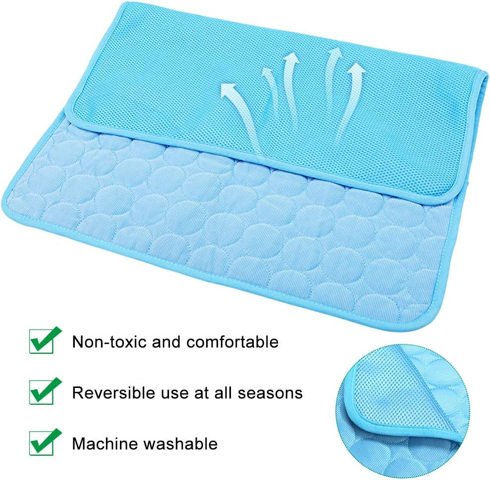 Vemee Cooling Mat Pad for Dogs Cats Ice Silk Mat Cooling Blanket Cushion for Kennel/Sofa/Bed/Floor/Car Seats Cooling (Dog Cooling Mat-Blue)