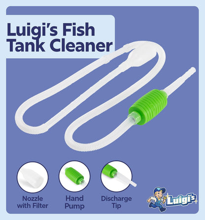 Luigi's Fish Tank Cleaner - Gravel Pump Vacuum for Aquarium - Hand Siphon Hose to Remove and Change Water or Sand in Minutes - Aquarium Cleaning Tools