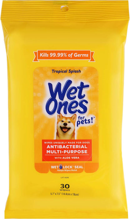 Wet Ones for Pets Multi-Purpose Dog Wipes with Aloe Vera Dog Wipes for All Dogs in Tropical Splash Scent, Wipes with Wet Lock Seal Pouch Dog Wipes (Pack of 1, 30 Count Total)