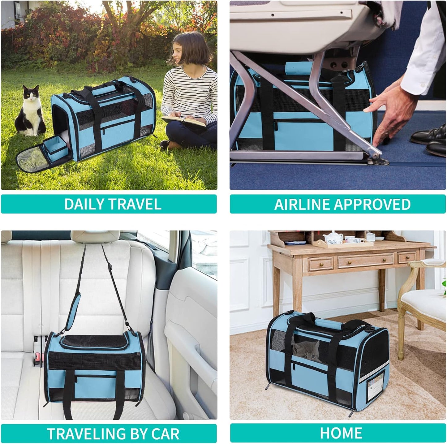 Large Cat Carrier Dog Carrier, Pet Carrier for 2 Cats Large Cats, Dog Carrier for Medium Small Dogs, Collapsible Soft Sided Pet Carrier for Cats Dogs Puppy of 25 Lbs, Blue