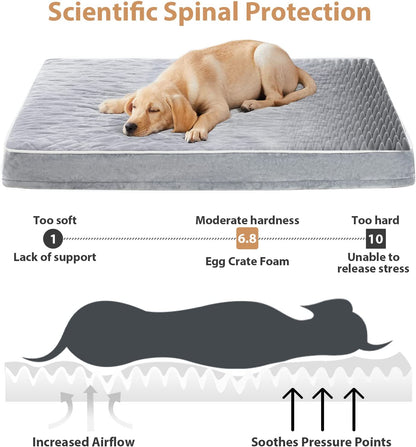 WNPETHOME Orthopedic Dog Beds for Large Dogs, Extra Large Waterproof Dog Bed with Removable Washable Cover & Anti-Slip Bottom, Egg Crate Foam Pet Bed Mat, Multi-Needle Quilting XXL Dog Crate Bed