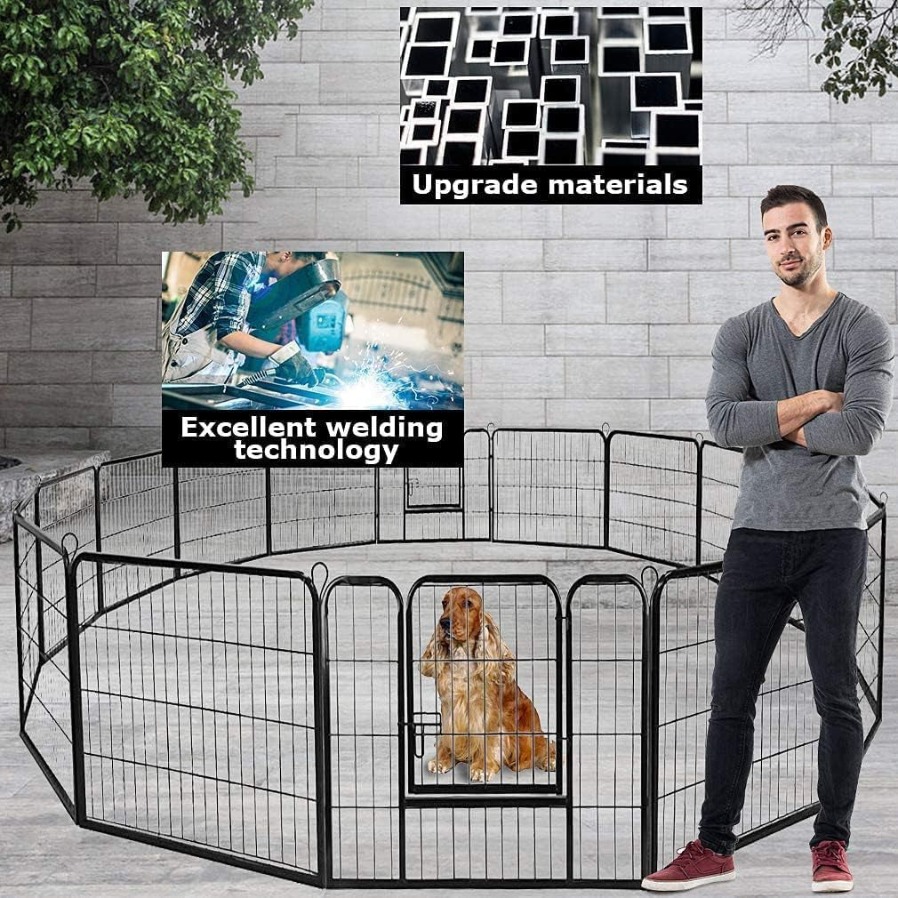 Bestpet Dog Playpen Pet Dog Fence 24"/ 32" /40" Height 8/16/24/32 Panels Metal Dog Pen Outdoor Exercise Pen with Doors for Large/Medium/Small Dogs,Pet Puppy Playpen for Rv,Camping,Yard