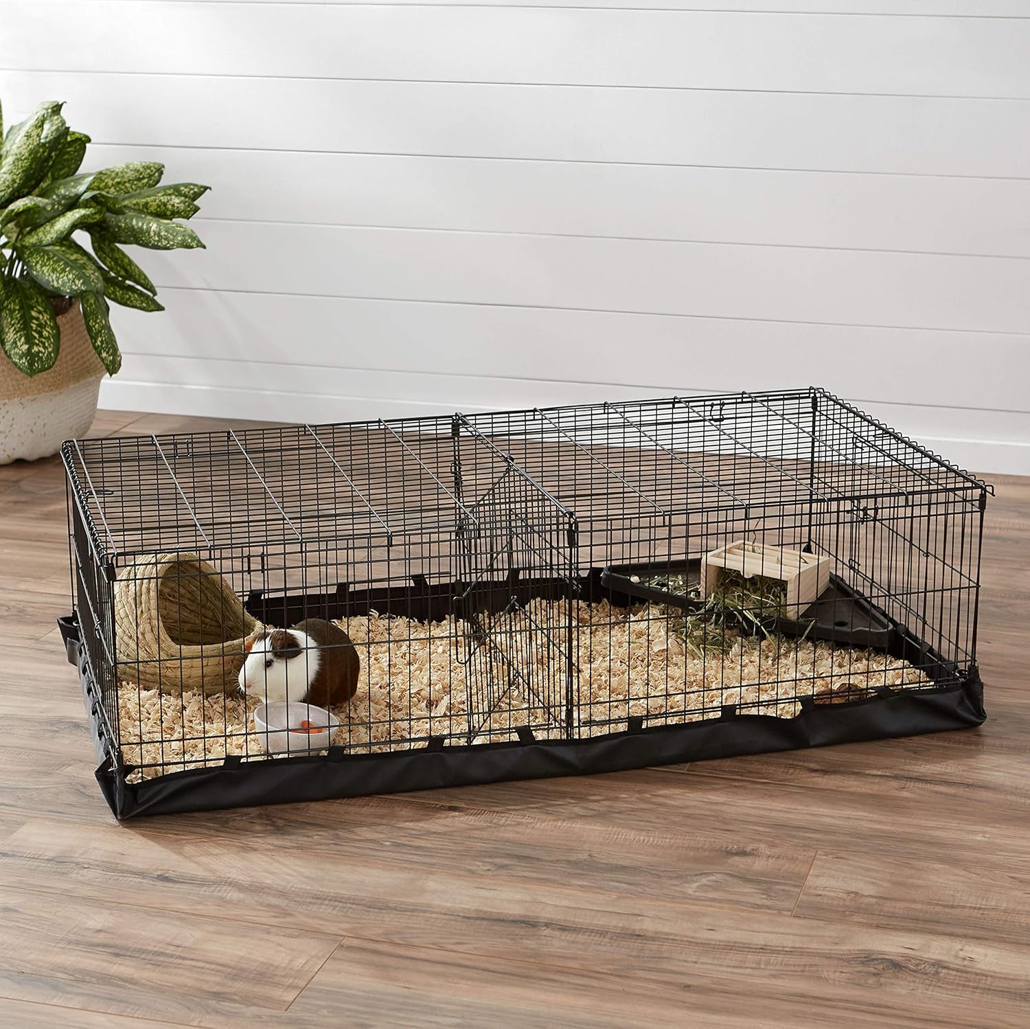 Amazon Basics Leakproof Canvas Bottom Guinea Pig Pet Cage with Divider Set, Black, 47.6"L X 24.2"W X 14.0"H