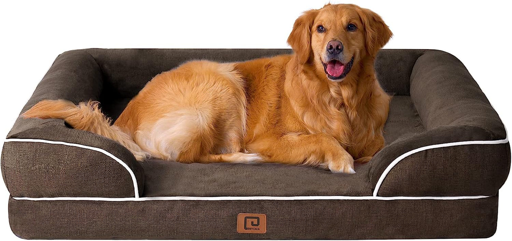 EHEYCIGA Orthopedic Dog Beds for Extra Large Dogs, Waterproof Memory Foam XL Dog Bed with Sides, Non-Slip Bottom and Egg-Crate Foam Big Dog Couch Bed with Washable Removable Cover, Brown