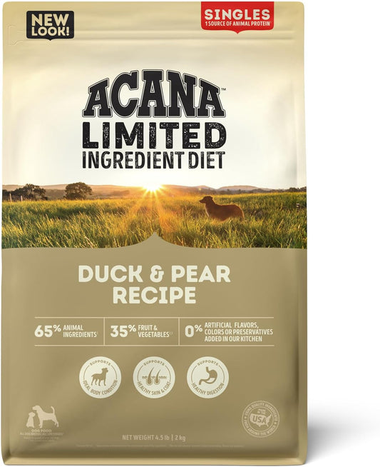 ACANA Singles Limited Ingredient Dry Dog Food, Duck & Pear Recipe, Single Protein Source Dog Food Kibble, 4.5Lb