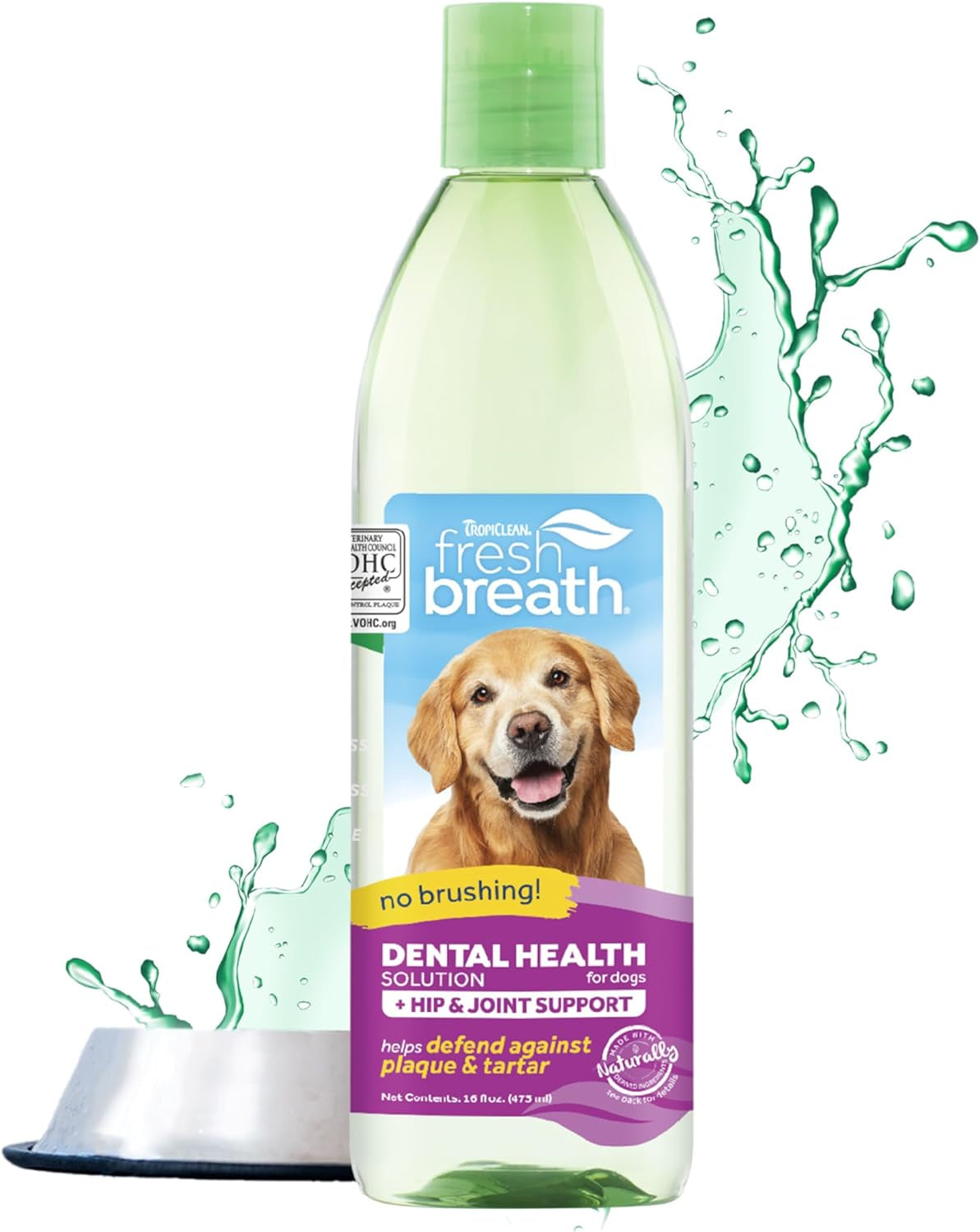 Tropiclean Fresh Breath plus Glucosamine for Hips & Joints | Dog Oral Care Water Additive | Dog Breath Freshener Additive for Dental Health | VOHC Certified | Made in the USA | 16 Oz.