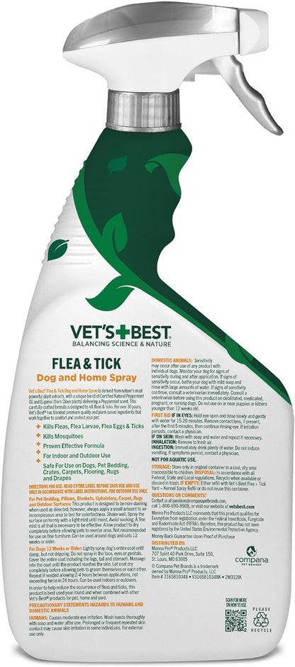 Vet’S Best Flea & Tick Dog Easy Spray – Cotton Spice Scent – Natural Flea & Tick Prevention – Kills Fleas & Ticks for Dogs – 14Oz