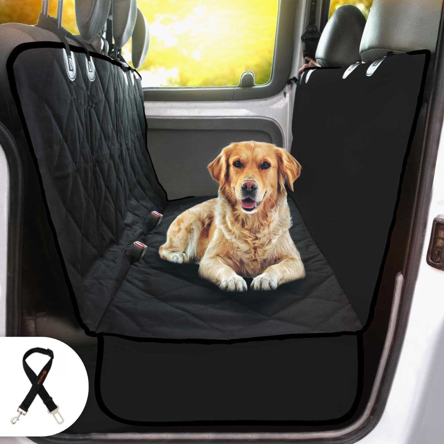 Dog Car Seat Cover for Back Seat for XL Cars, Suvs & Trucks - Durable Car Cover Protector for Dogs, Nonslip Backseat Dog Hammock, Waterproof Scratchproof Protection against Dirt, Pet Fur W/Side Flaps