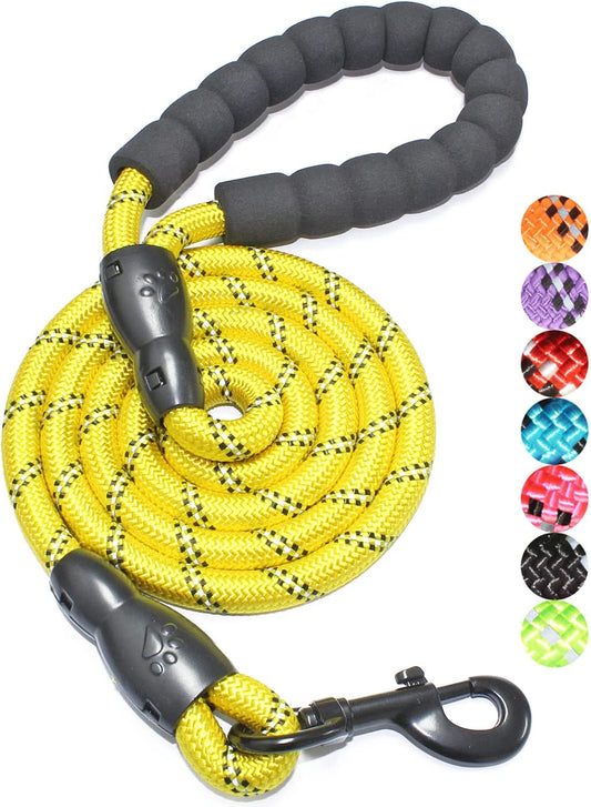 BAAPET 2/4/5/6 FT Dog Leash with Comfortable Padded Handle and Highly Reflective Threads for Small Medium and Large Dogs (5FT-1/2'', Yellow)