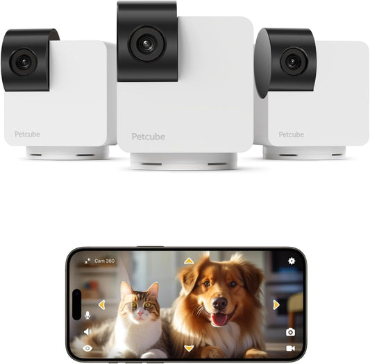 Petcube Cam 360 the Pack of 3 Camera | Ultimate Interactive Wifi Pet and Home Security Pan-Tilt Camera with Phone App, 1080P HD Video, 360° Rotation, Night Vision, Smart Alerts for Home Surveillance