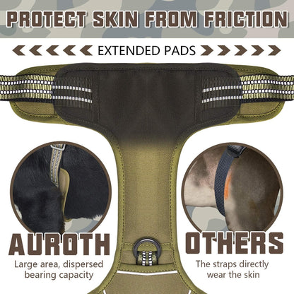 Auroth Tactical Dog Harness for Small Medium Large Dogs No Pull Adjustable Pet Harness Reflective K9 Working Training Easy Control Pet Vest Military Service Dog Harnesses (M, Purple Camo)