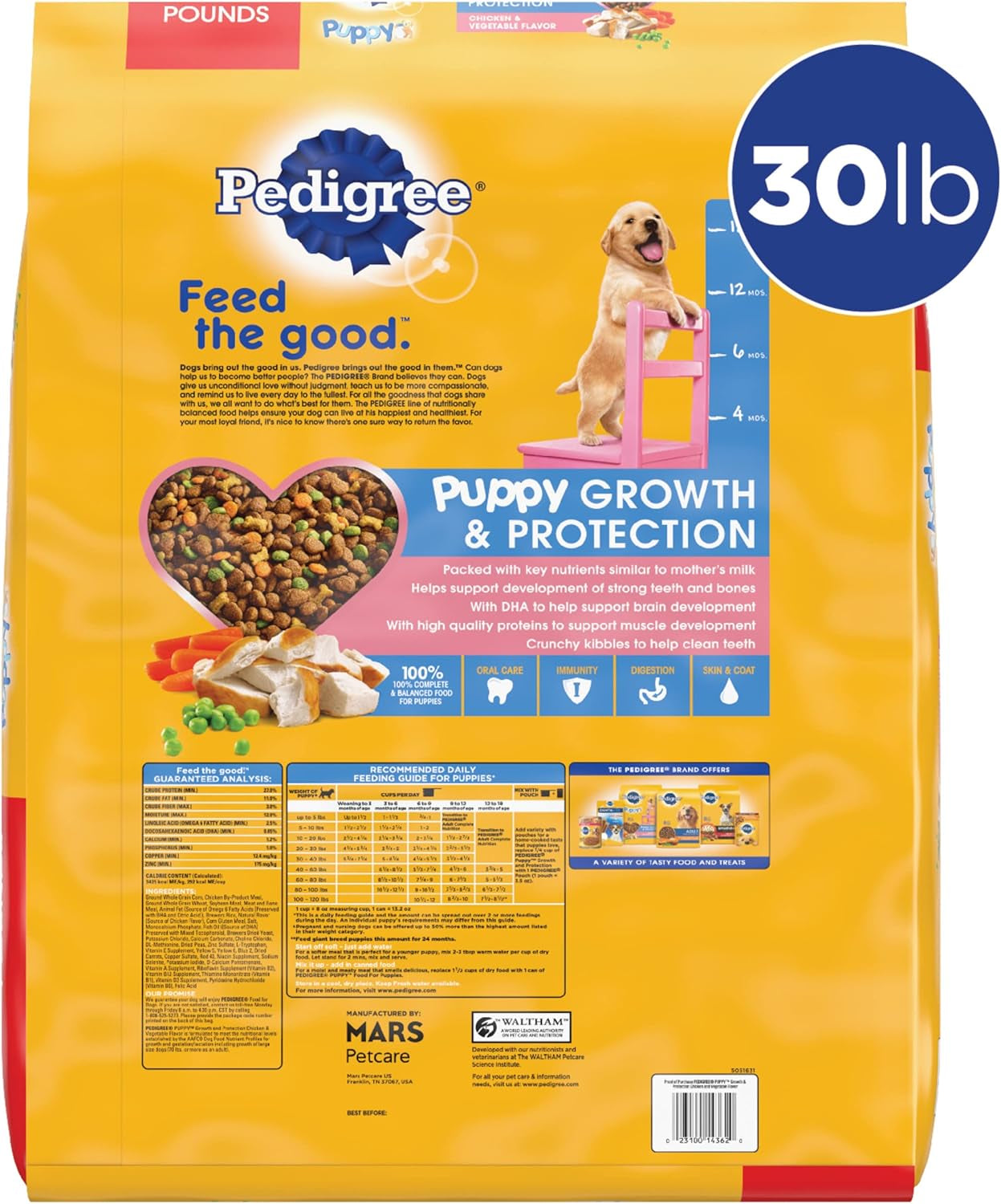 Pedigree Puppy Growth & Protection Dry Dog Food Chicken & Vegetable Flavor, 14 Lb. Bag