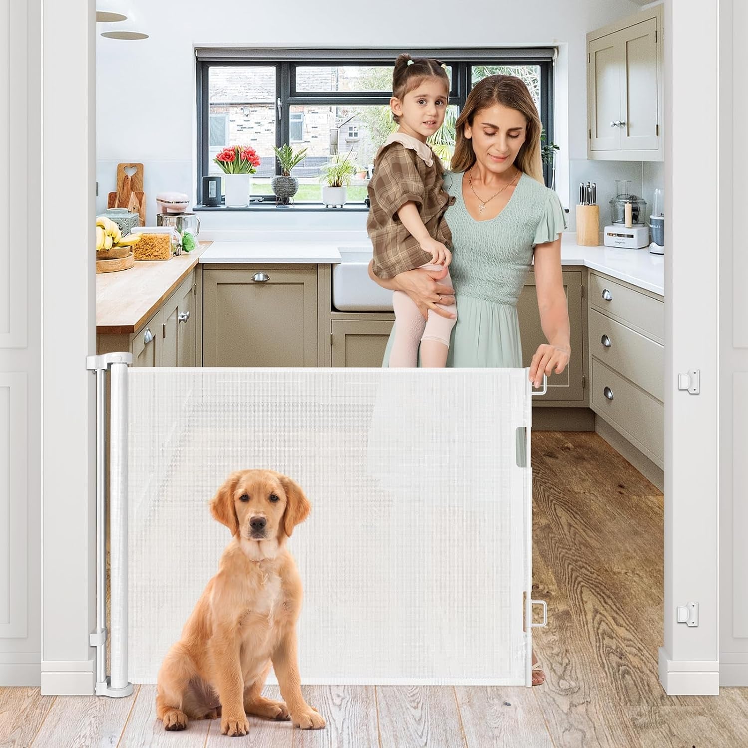 Retractable Baby Gates for Doorways 35” Tall X 55” Wide Retractable Baby Gate for Stairs Retractable Dog Gate Outdoor Baby Gates for Dogs Mesh Baby Gate Child Gate Mesh Gates for Kids Toddler Gate
