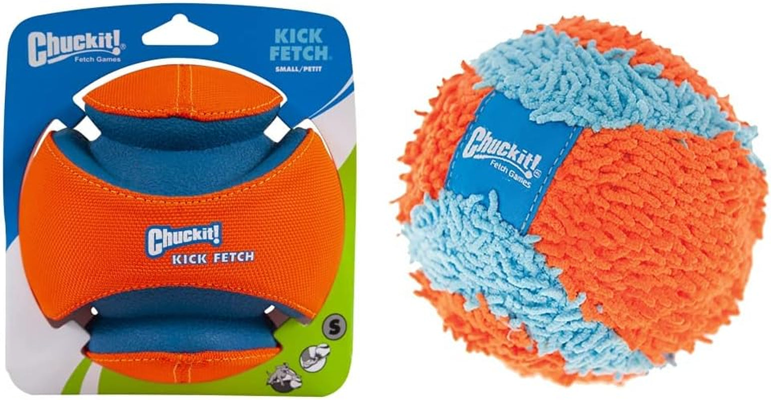 Chuckit! Kick Fetch Ball Dog Toy (6 Inch) and Chuckit! Indoor Fetch Ball Dog Toy (4.75 Inch), Orange and Blue