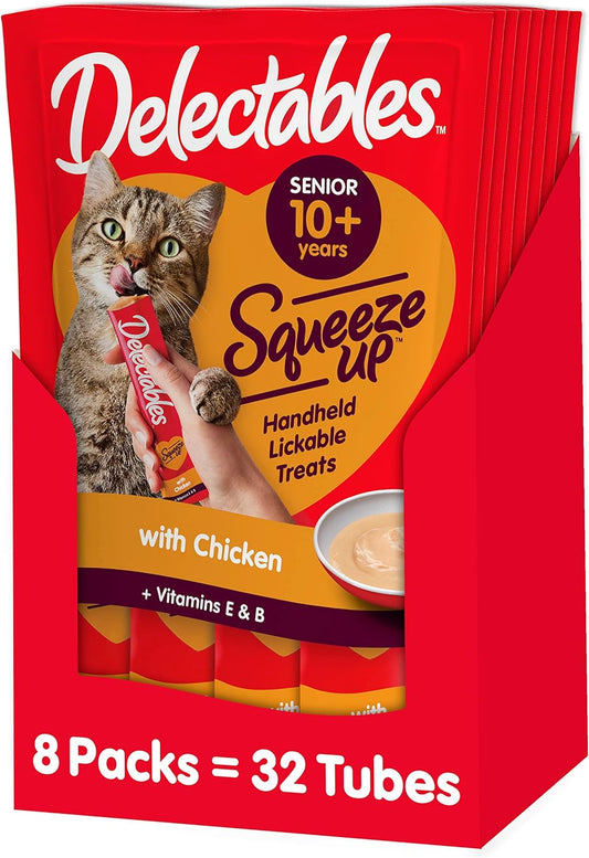 Hartz Delectables Squeeze up Senior 10+ Interactive Lickable Wet Cat Treats 4 Count (Pack of 8)