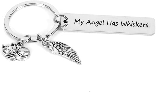 Cat Pet Memorial Gifts Keychain My Angel Has Whiskers Keychain Loss of Pet Sympathy Gift Cat Passing Away Keychain Gift Cat Decorations for Cat Lovers