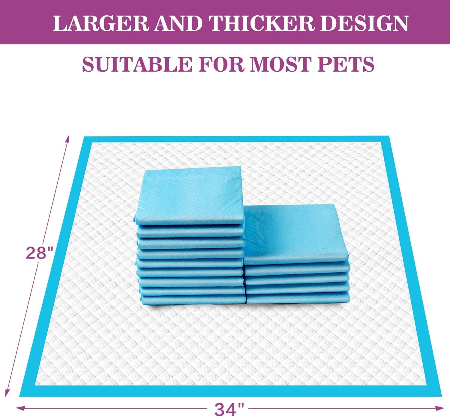 IMMCUTE Dog Pee Pads Extra Large 28"X34", X-Large Training Puppy Pee Pads Super Absorbent & Leak-Proof, XL Disposable Pet Piddle Pad and Potty Pads for Dogs, Puppies, Doggie (Xlarge:28"*34"-40 Ct)