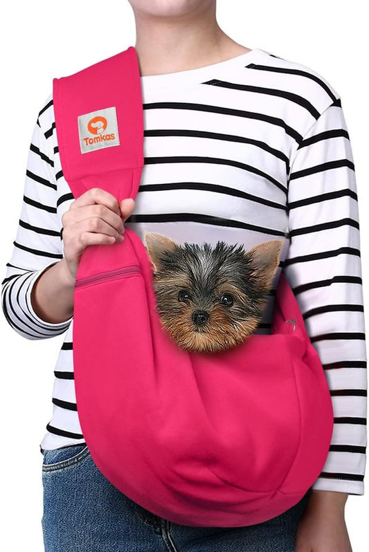 TOMKAS Dog Sling Carrier for Small Dogs Puppy Carrier for Small Dogs (Rose Red, Adjustable Strap for 3 - 10 Lbs & Zipper Pocket)