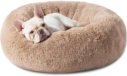 Bedsure Calming Dog Bed for Large Dogs - Donut Washable Large Pet Bed, 36 Inches anti Anxiety round Fluffy Plush Faux Fur Dog Bed, Fits up to 100 Lbs Pets, Camel