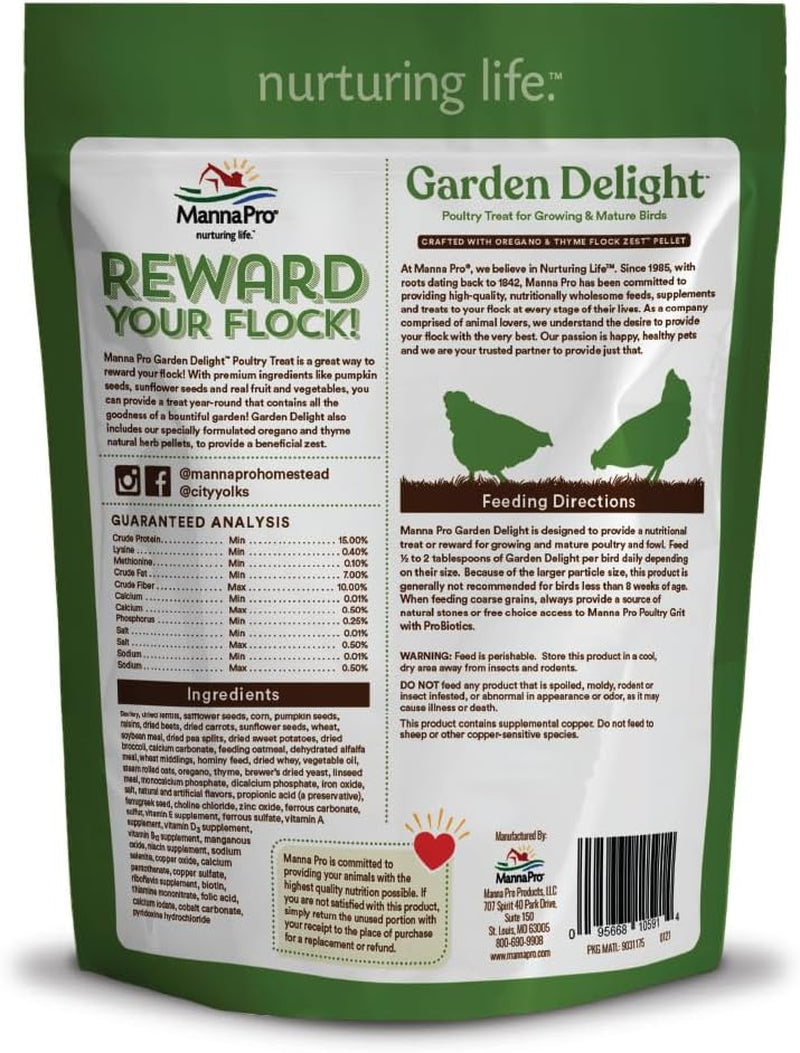 Manna Pro Garden Delight - Treats for Chickens - Poultry, Bird, Coop, Duck, Treat - 2.25 lbs