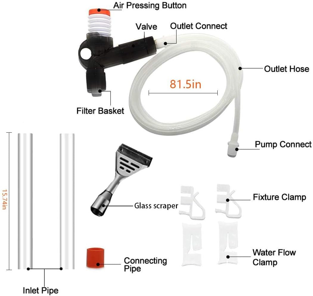 Aquarium Gravel Cleaner Fish Tank Kit Long Nozzle Water Changer for Water Changing and Filter Gravel Cleaning with Air-Pressing Button and Adjustable Water Flow Controller- BPA Free