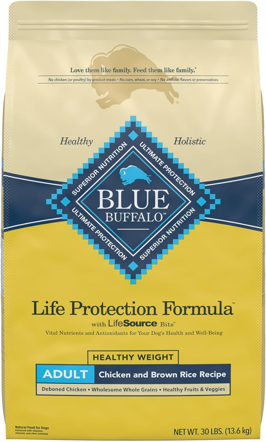 Blue Buffalo Life Protection Formula Adult Dry Dog Food, Helps Build and Maintain Strong Muscles, Made with Natural Ingredients, Fish & Brown Rice Recipe, 30-Lb. Bag