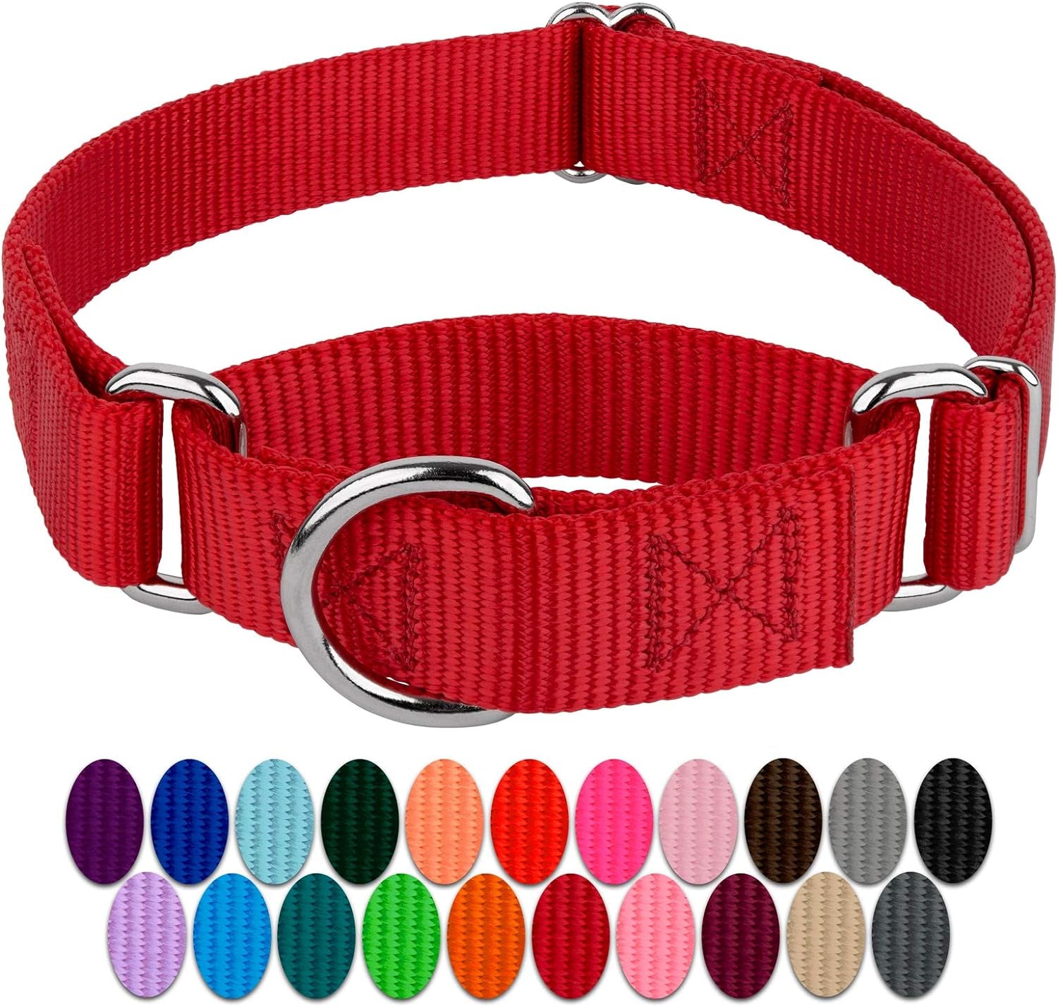 Country Brook Petz - Red Martingale Heavy Duty Nylon Dog Collar - 21 Vibrant Color Options (3/8 Inch Width, Extra Small)