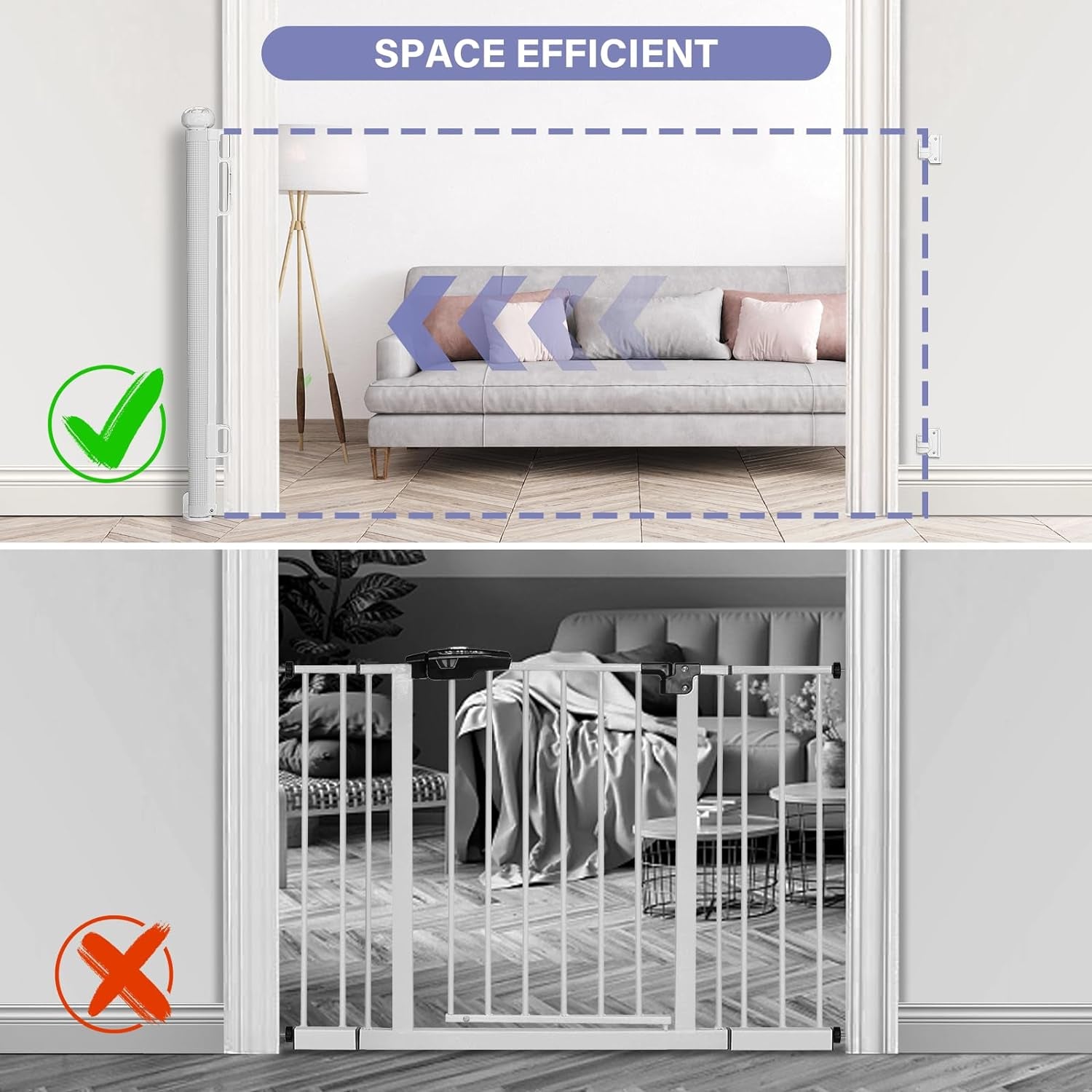 Retractable Baby Gates Extra Wide, Probebi Retractable Dog Gate for the House Extends to 72" Wide 34" Tall, Gates for Baby Indoor, Stair Gate for Outdoor, Staris, Hallways, Doorways, Deck, Porch