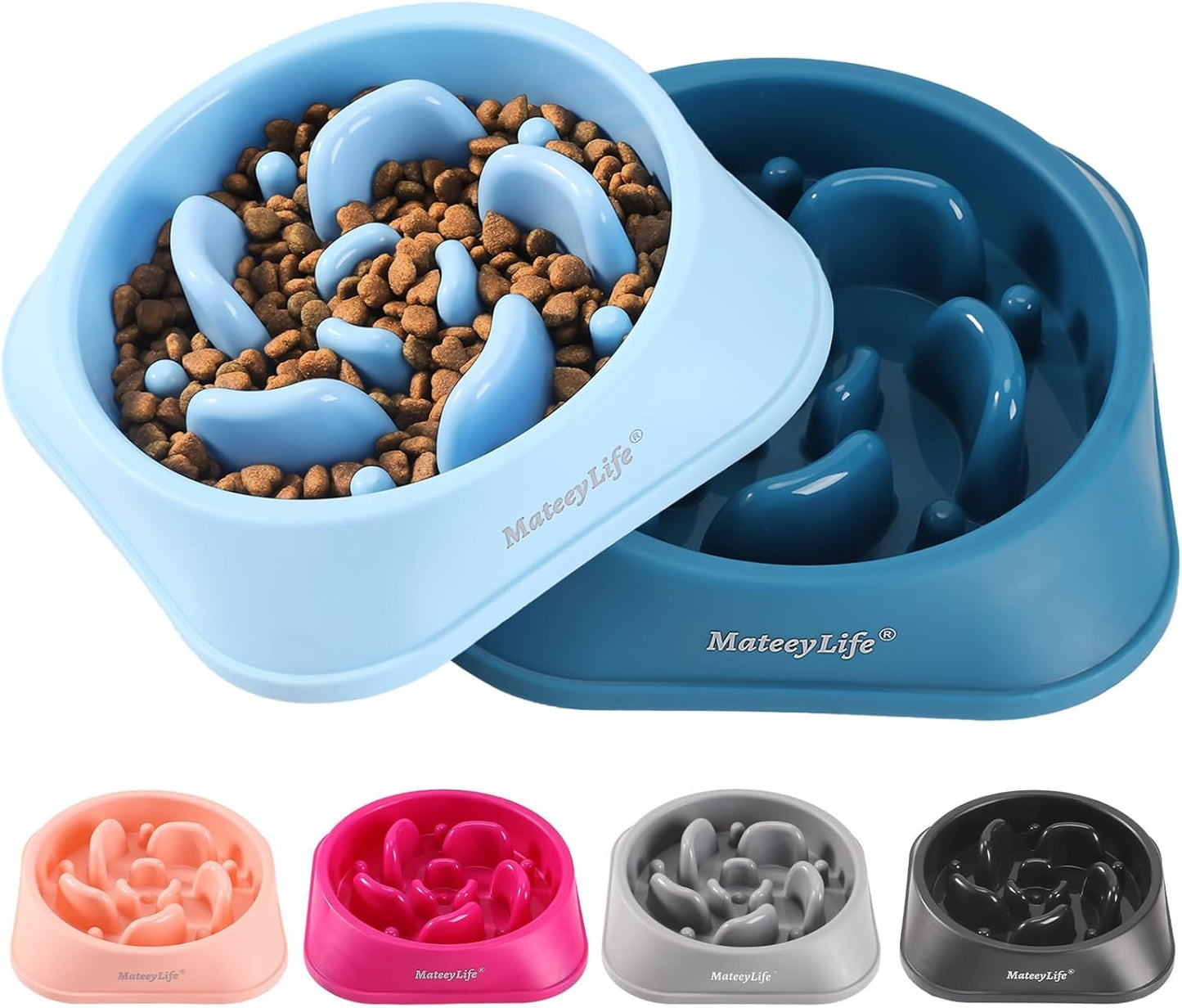 Mateeylife Slow Feeder Dog Bowls 2PCS, Anti-Choking Puzzle Dog Food Bowls, Anti-Slip Interactive Dog Feeding Bowls Slow down Eating, Bloat Stop Maze Dog Dishes for All Breeds Pets Lightblue