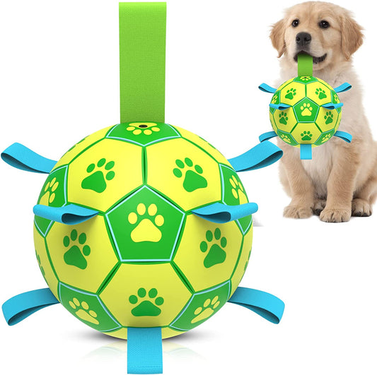 Dog Toys Soccer Ball, Interactive Dog Toys for Tug of War, Dog Tug Toy, Dog Water Toy, Durable Dog Balls for Small & Medium Dogs-Green&Yellow(6 Inch)