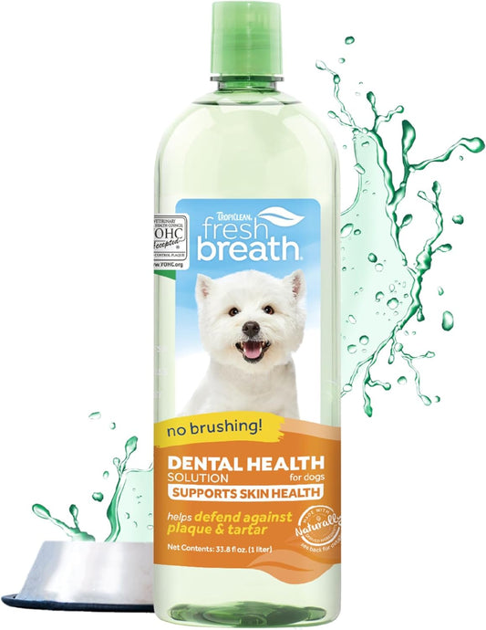 Tropiclean Fresh Breath Supports Skin Health | Dog Oral Care Water Additive | Dog Breath Freshener Additive for Dental Health | VOHC Certified | Made in the USA | 33.8 Oz.