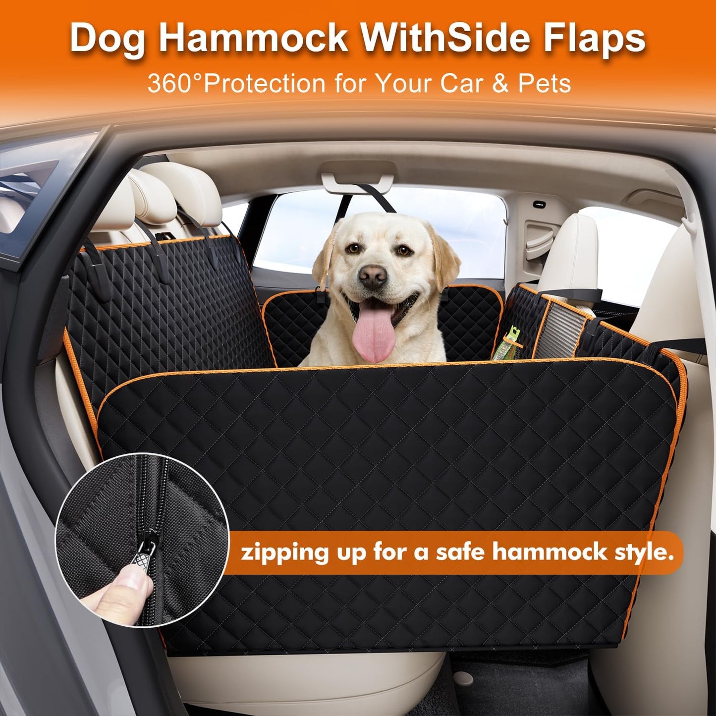 Back Seat Extender,Dog Car Seat Cover for Back Seat Bed for Car Travel Bed with with Mesh Window and Storage Pocket,Supports 330LB Waterproof Dog Hammock for Car Dog Car Bed for Car,Suv,Truck