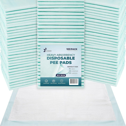 GREEN LIFESTYLE Disposable Underpads - Chucks Pads Disposable Adults, for Use as Incontinence Bed Pads, Pet Pads, Pee Pads for Dogs, Cats, Bunny, Seniors Bed Pad (Pack of 100 - 36X36)