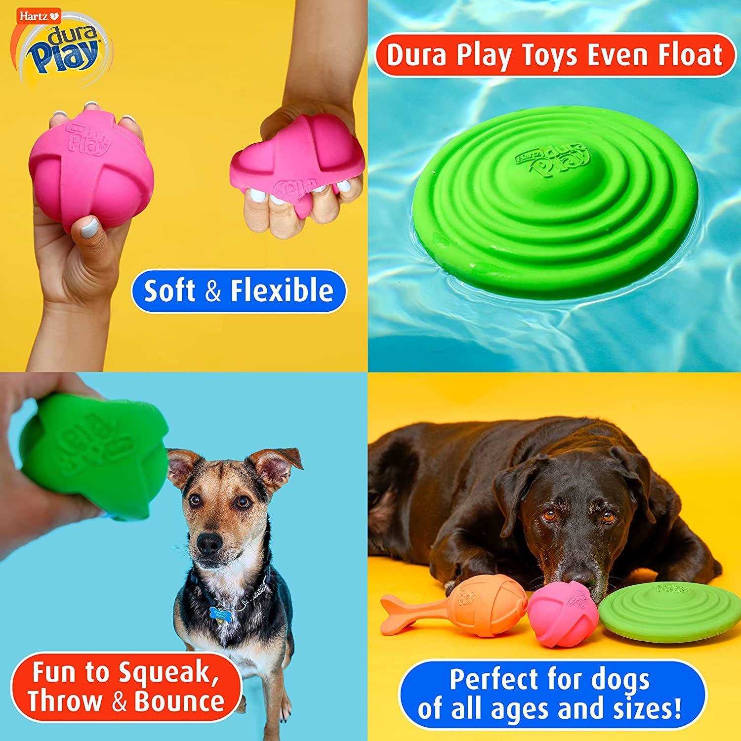 Hartz Duraplay Ball Squeaky Latex Dog Toy, Medium 3 Pack