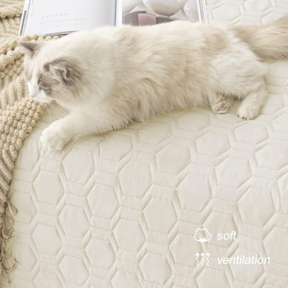 Waterproof & Anti-Slip Dog Bed Cover and Pet Blanket Sofa Pet Bed Mat ，Car Incontinence Mattress Protectors Furniture Couch Cover for Most Cats Dogs, Pets<52X82-Ivory>