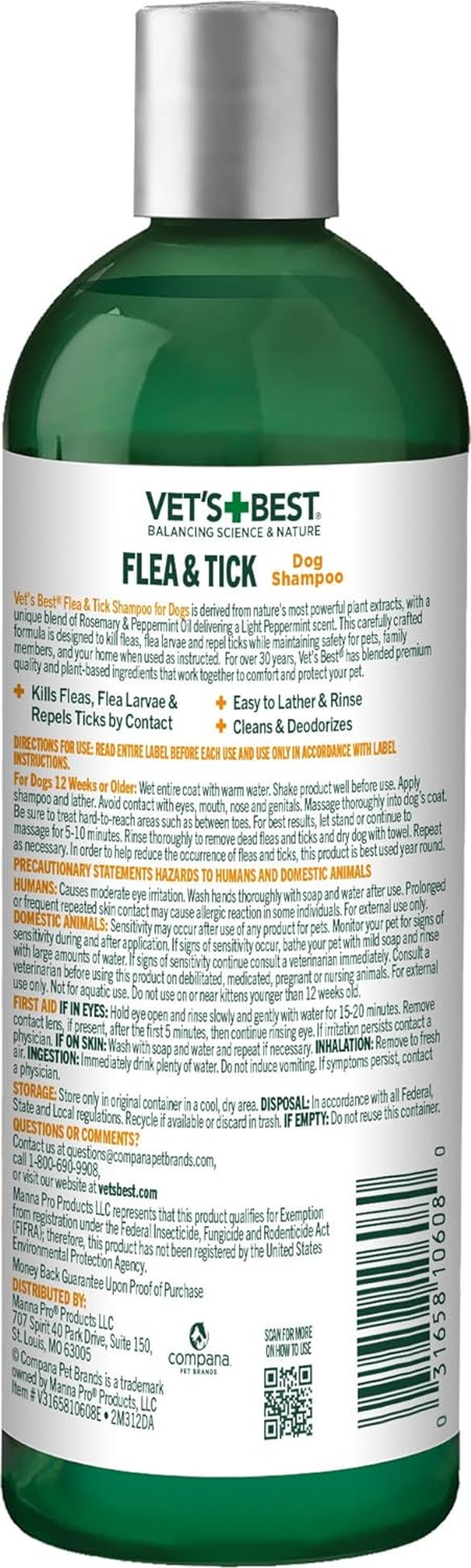 Vet’S Best Flea & Tick Advanced Strength Dog Shampoo - Dog Flea and Tick Treatment - Plant-Based Formula - Certified Natural Oils - 12 Oz