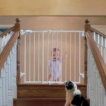 Babelio 26-43" No Bottom Bar Baby Gate for Babies, Elders and Pets, 2-In-1 Hardware Mount Dog Gate for the House, Stairs and Doorways, Safety Pet Gates with Large Walk Thru Door, White