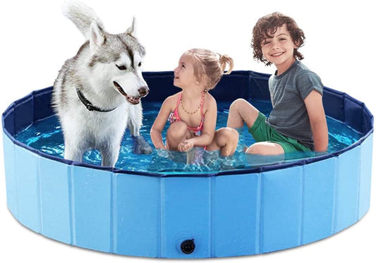 Jasonwell Foldable Dog Pet Bath Pool Collapsible Dog Pet Pool Bathing Tub Kiddie Pool Doggie Wading Pool for Puppy Small Medium Large Dogs Cats and Kids 55.1" Blue