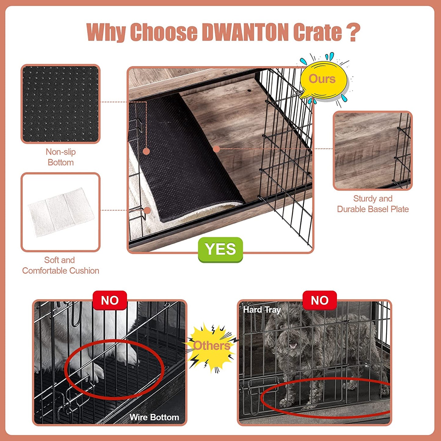 DWANTON Dog Crate Furniture with Cushion, Wooden Dog Crate with Double Doors, Dog Furniture, Dog Kennel Indoor for Small/Medium/Large Dog，End Table, Small, 27.2" L, Warm Brown