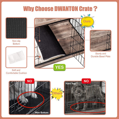 DWANTON Dog Crate Furniture with Cushion, Wooden Dog Crate with Double Doors, Dog Furniture, Dog Kennel Indoor for Small/Medium/Large Dog，End Table, Small, 27.2" L, Warm Brown