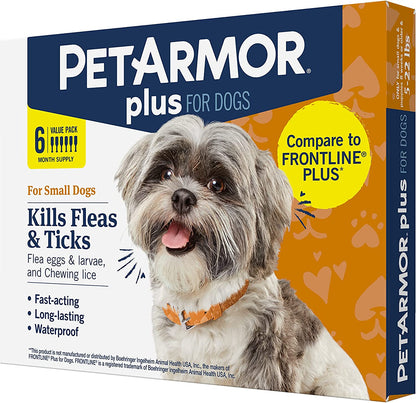 Petarmor plus for Dogs Flea and Tick Prevention for Dogs, Long-Lasting & Fast-Acting Topical Dog Flea Treatment, 6 Count, Small