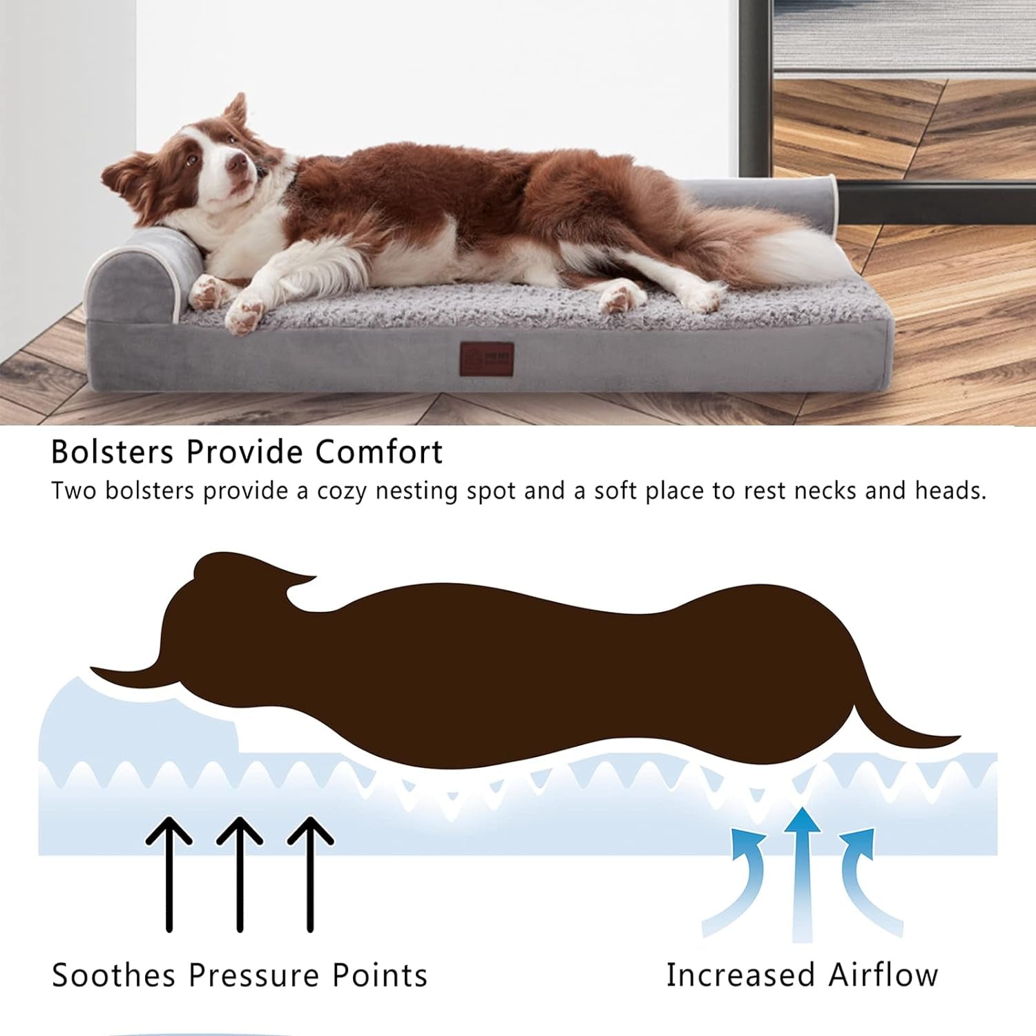 Orthopedic Dog Beds Extra Large Sized Dog, Pet Sofa Bed with Removable Washable Cover, Egg Foam Support, Bolster Cushion for Comfortable Sleep, Waterproof Lining and Non-Slip Bottom