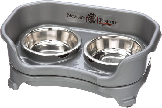 Neater Feeder - Express Model - Mess-Proof Cat Bowls (Cat, Gunmetal Grey) – Made in USA – Elevated, No Spill, Non-Tip, Non-Slip, Raised Stainless Steel Food & Water Pet Bowls