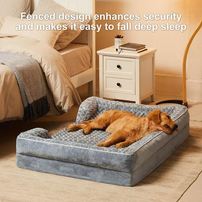 WNPETHOME Dog Beds for Extra Large Dogs, Washable, Bolster Sofa Bed with Waterproof Lining & Non-Skid Bottom, Orthopedic Egg Foam Couch for Pet Sleeping, Pet Bed