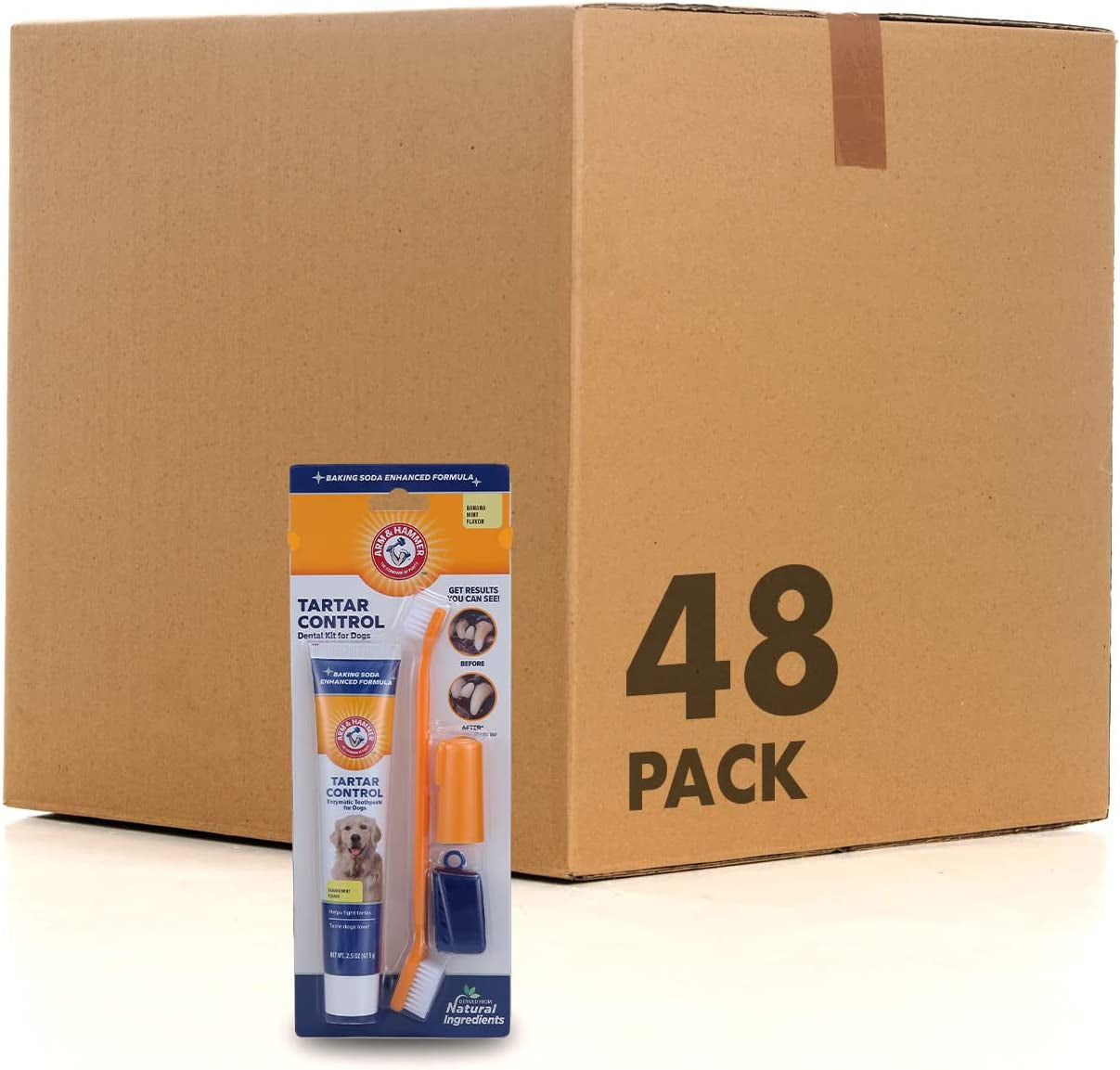 Arm & Hammer for Pets Tartar Control Kit for Dogs 3-Piece Kit Contains Toothpaste, Toothbrush & Fingerbrush Reduces Plaque & Tartar Buildup, Banana Mint Flavor - (Pack of 48)