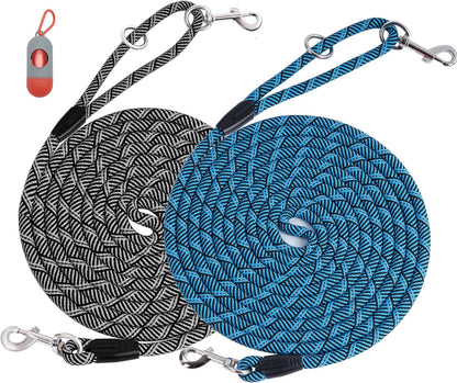 (2 Pack) Long Dog Leash for Dog Training 15FT/30FT/50FT, Dog Rope Check Cord with Reflective Thread for Large Medium Small Dogs, Dog Tie-Out Cable Lead for Hunting, Camping or Backyard