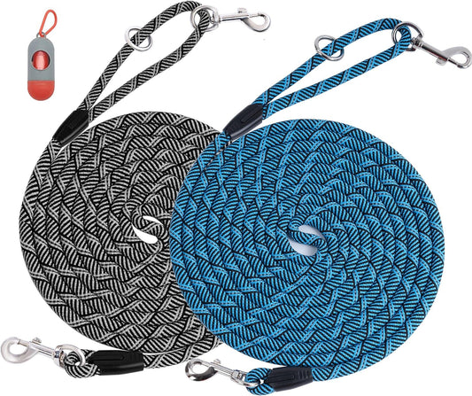 (2 Pack) Long Dog Leash for Dog Training 15FT/30FT/50FT, Dog Rope Check Cord with Reflective Thread for Large Medium Small Dogs, Dog Tie-Out Cable Lead for Hunting, Camping or Backyard